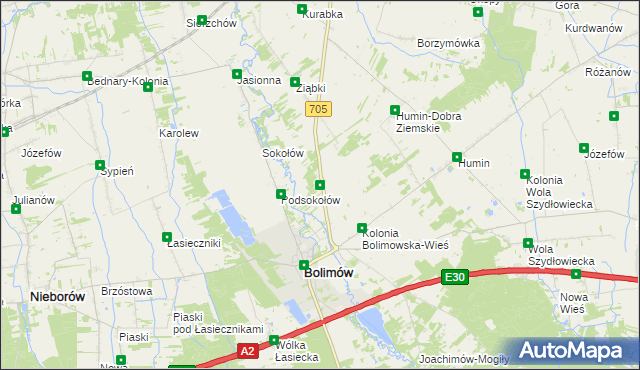 mapa Bolimowska Wieś, Bolimowska Wieś na mapie Targeo