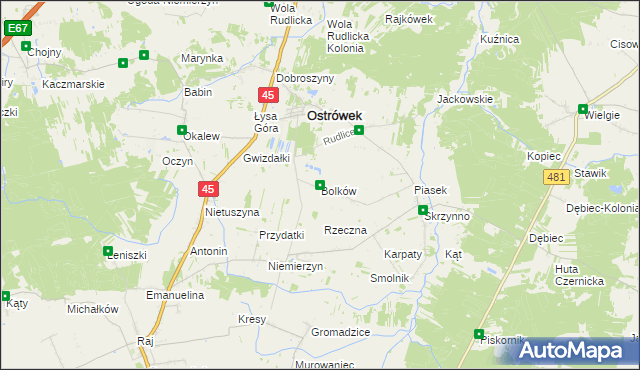 mapa Bolków gmina Ostrówek, Bolków gmina Ostrówek na mapie Targeo