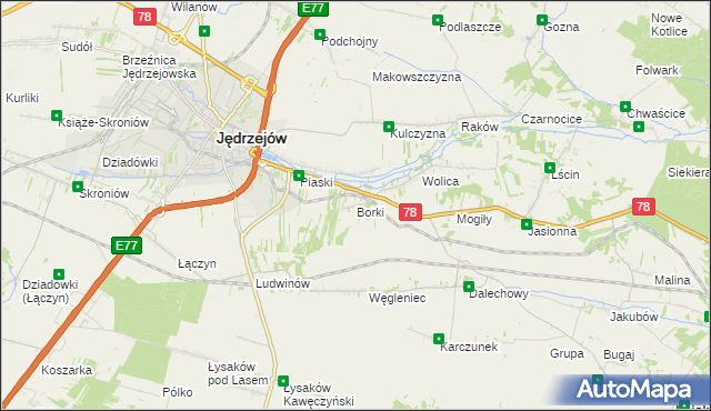 mapa Borki gmina Jędrzejów, Borki gmina Jędrzejów na mapie Targeo