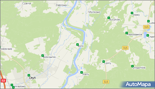 mapa Borki gmina Otyń, Borki gmina Otyń na mapie Targeo