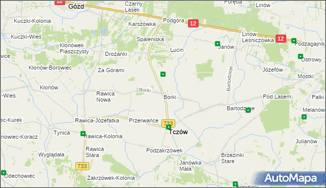 mapa Borki gmina Tczów, Borki gmina Tczów na mapie Targeo