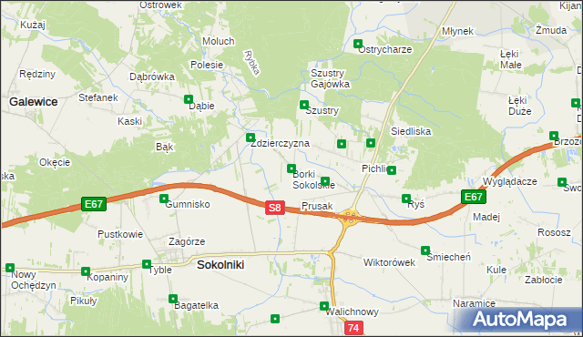 mapa Borki Sokolskie, Borki Sokolskie na mapie Targeo