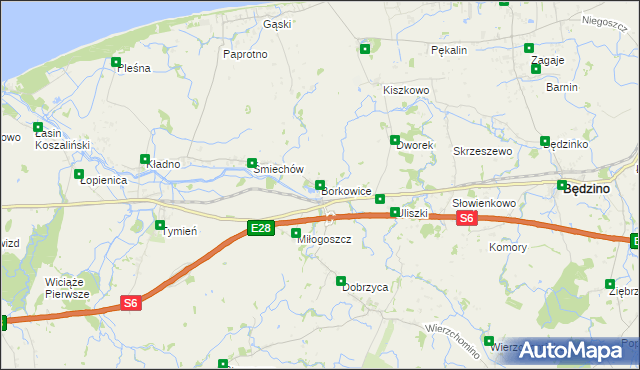 mapa Borkowice gmina Będzino, Borkowice gmina Będzino na mapie Targeo