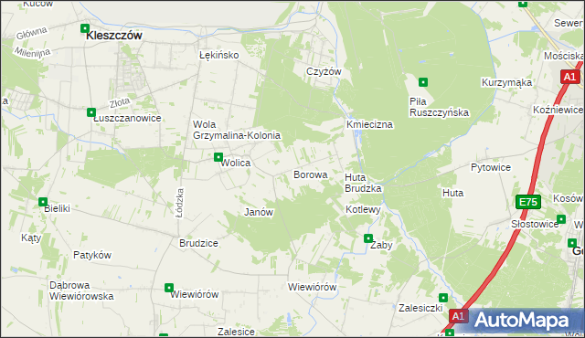 mapa Borowa gmina Dobryszyce, Borowa gmina Dobryszyce na mapie Targeo