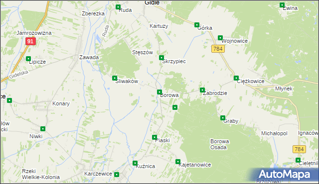 mapa Borowa gmina Gidle, Borowa gmina Gidle na mapie Targeo