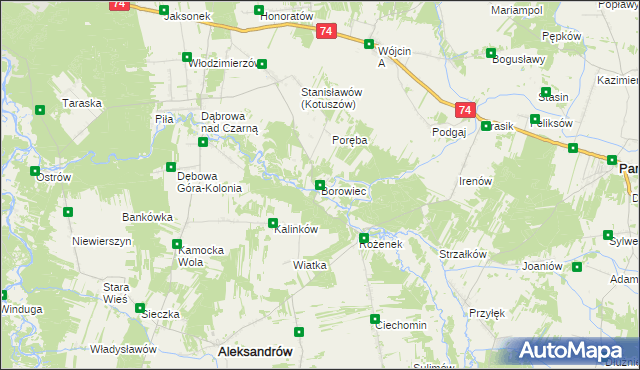 mapa Borowiec gmina Aleksandrów, Borowiec gmina Aleksandrów na mapie Targeo