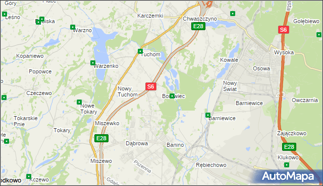 mapa Borowiec gmina Żukowo, Borowiec gmina Żukowo na mapie Targeo