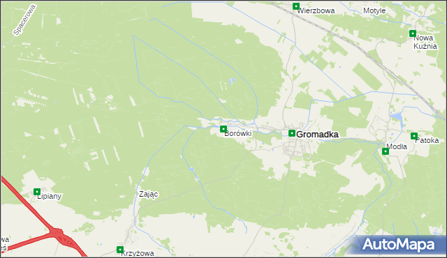 mapa Borówki gmina Gromadka, Borówki gmina Gromadka na mapie Targeo