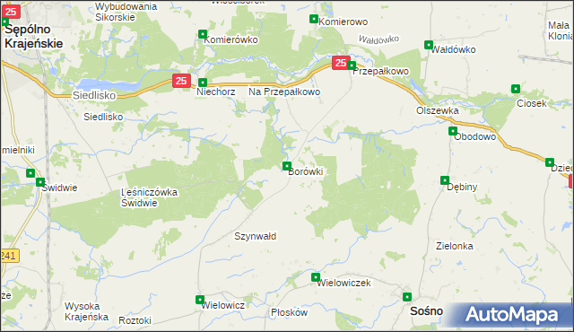 mapa Borówki gmina Sośno, Borówki gmina Sośno na mapie Targeo