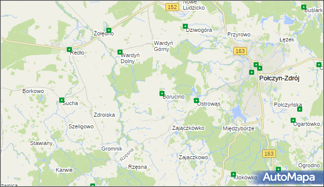 mapa Borucino gmina Połczyn-Zdrój, Borucino gmina Połczyn-Zdrój na mapie Targeo