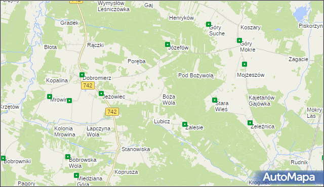 mapa Boża Wola gmina Kluczewsko, Boża Wola gmina Kluczewsko na mapie Targeo