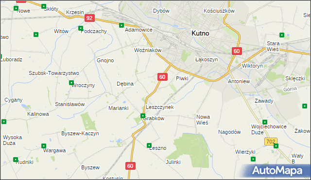 mapa Boża Wola gmina Kutno, Boża Wola gmina Kutno na mapie Targeo