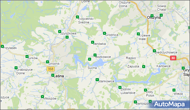 mapa Bożkowice, Bożkowice na mapie Targeo