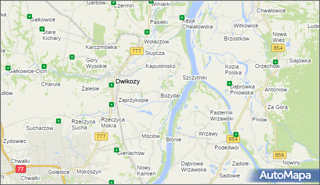 mapa Bożydar gmina Dwikozy, Bożydar gmina Dwikozy na mapie Targeo