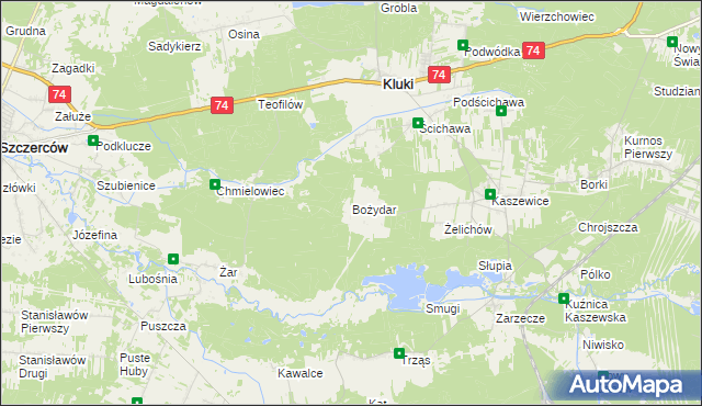 mapa Bożydar gmina Kluki, Bożydar gmina Kluki na mapie Targeo