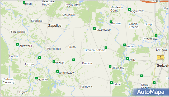 mapa Branica-Kolonia gmina Zapolice, Branica-Kolonia gmina Zapolice na mapie Targeo