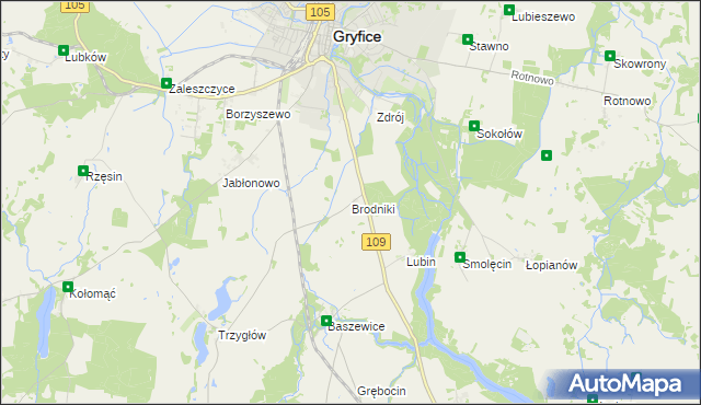 mapa Brodniki gmina Gryfice, Brodniki gmina Gryfice na mapie Targeo
