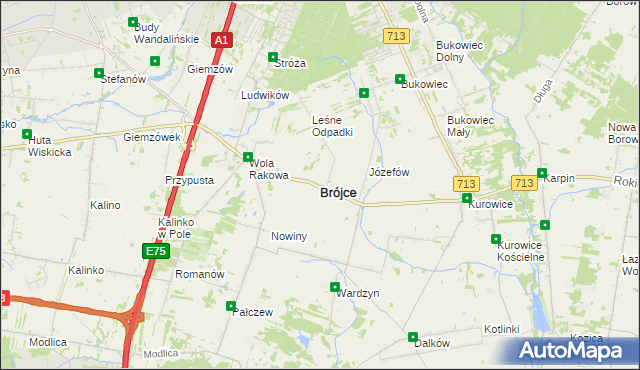 mapa Brójce powiat łódzki wschodni, Brójce powiat łódzki wschodni na mapie Targeo