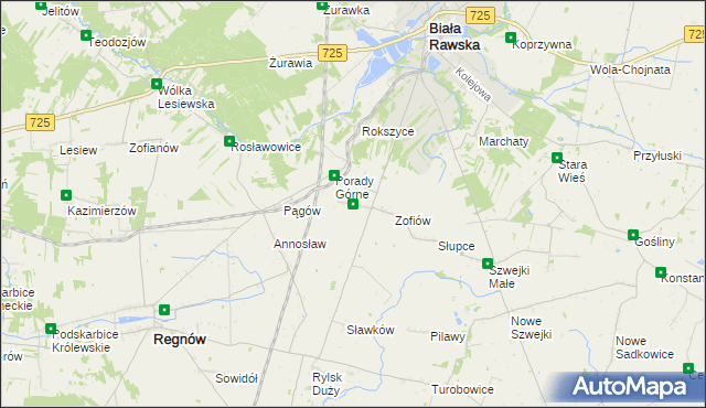 mapa Bronisławów gmina Biała Rawska, Bronisławów gmina Biała Rawska na mapie Targeo