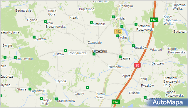 mapa Bronisławów gmina Brzeźnio, Bronisławów gmina Brzeźnio na mapie Targeo