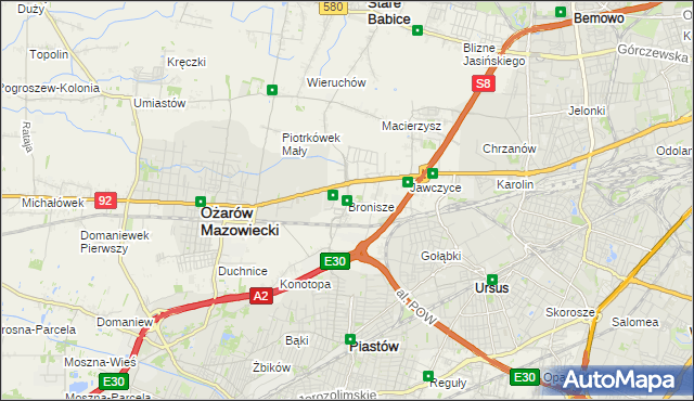 mapa Bronisze gmina Ożarów Mazowiecki, Bronisze gmina Ożarów Mazowiecki na mapie Targeo