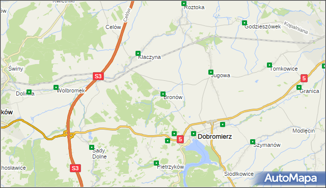 mapa Bronów gmina Dobromierz, Bronów gmina Dobromierz na mapie Targeo