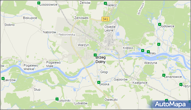 mapa Brzeg Dolny, Brzeg Dolny na mapie Targeo