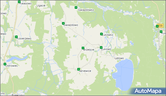 mapa Brzeście gmina Sławno, Brzeście gmina Sławno na mapie Targeo