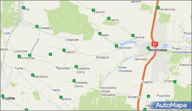 mapa Brzeście gmina Wodzisław, Brzeście gmina Wodzisław na mapie Targeo