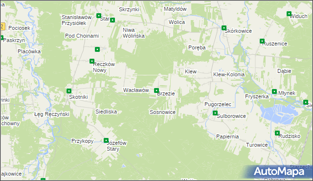 mapa Brzezie gmina Aleksandrów, Brzezie gmina Aleksandrów na mapie Targeo