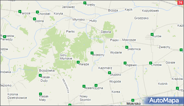 mapa Brzeziny gmina Skomlin, Brzeziny gmina Skomlin na mapie Targeo