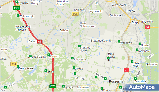 mapa Brzeziny Nowe, Brzeziny Nowe na mapie Targeo