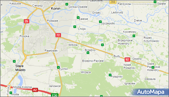 mapa Brzeźno gmina Krzymów, Brzeźno gmina Krzymów na mapie Targeo