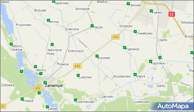 mapa Brzostek gmina Zaniemyśl, Brzostek gmina Zaniemyśl na mapie Targeo