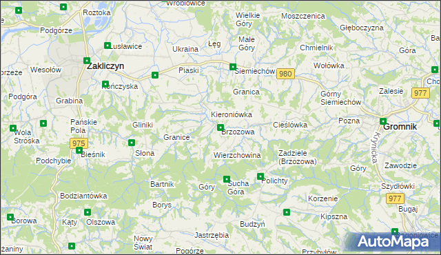 mapa Brzozowa gmina Gromnik, Brzozowa gmina Gromnik na mapie Targeo