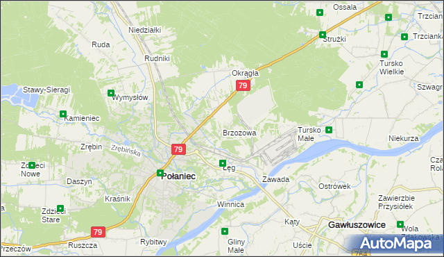 mapa Brzozowa gmina Połaniec, Brzozowa gmina Połaniec na mapie Targeo