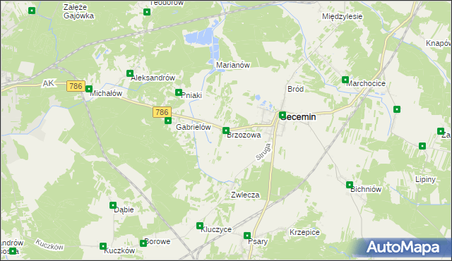 mapa Brzozowa gmina Secemin, Brzozowa gmina Secemin na mapie Targeo