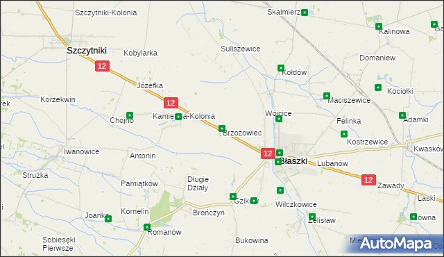 mapa Brzozowiec gmina Błaszki, Brzozowiec gmina Błaszki na mapie Targeo