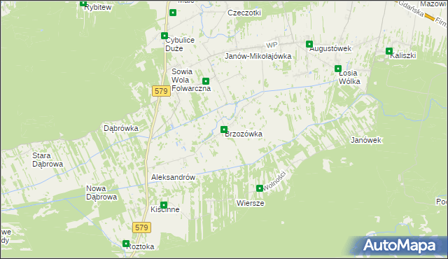 mapa Brzozówka gmina Czosnów, Brzozówka gmina Czosnów na mapie Targeo
