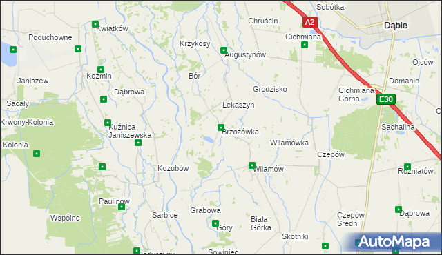 mapa Brzozówka gmina Uniejów, Brzozówka gmina Uniejów na mapie Targeo