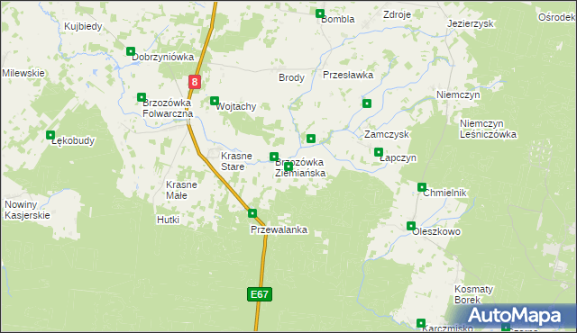 mapa Brzozówka Koronna, Brzozówka Koronna na mapie Targeo