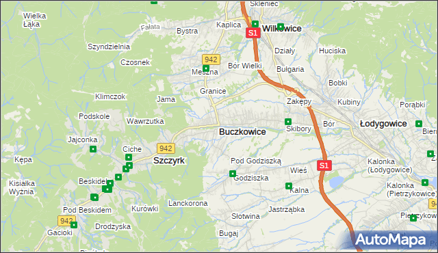 mapa Buczkowice, Buczkowice na mapie Targeo