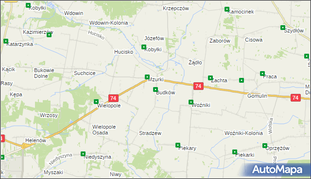 mapa Budków gmina Wola Krzysztoporska, Budków gmina Wola Krzysztoporska na mapie Targeo