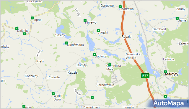 mapa Budwity, Budwity na mapie Targeo