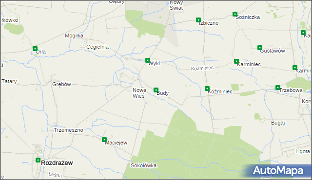 mapa Budy gmina Rozdrażew, Budy gmina Rozdrażew na mapie Targeo