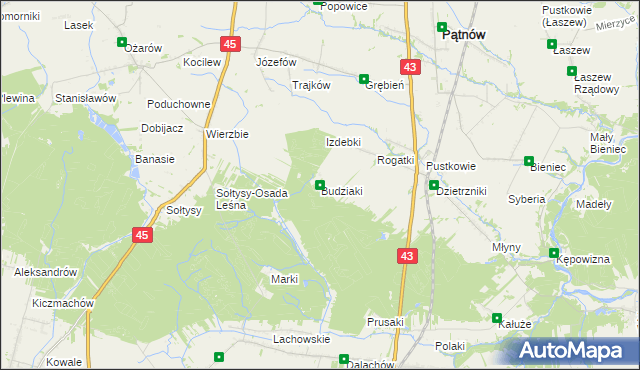 mapa Budziaki gmina Pątnów, Budziaki gmina Pątnów na mapie Targeo