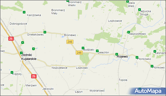 mapa Budziaki gmina Rojewo, Budziaki gmina Rojewo na mapie Targeo