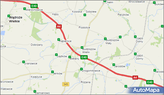 mapa Budziszów Wielki, Budziszów Wielki na mapie Targeo