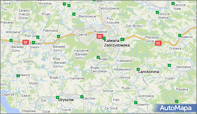 mapa Bugaj gmina Kalwaria Zebrzydowska, Bugaj gmina Kalwaria Zebrzydowska na mapie Targeo