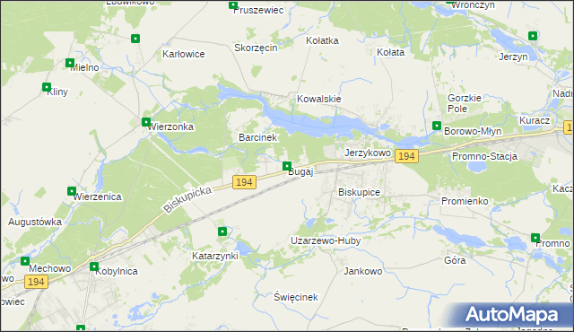 mapa Bugaj gmina Pobiedziska, Bugaj gmina Pobiedziska na mapie Targeo